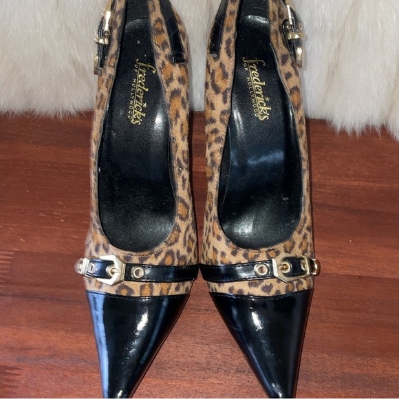 Frederick’s of Hollywood Animal Print Stiletto Heels Leopard Black Patent Sz 7.5 - Picture 12 of 13